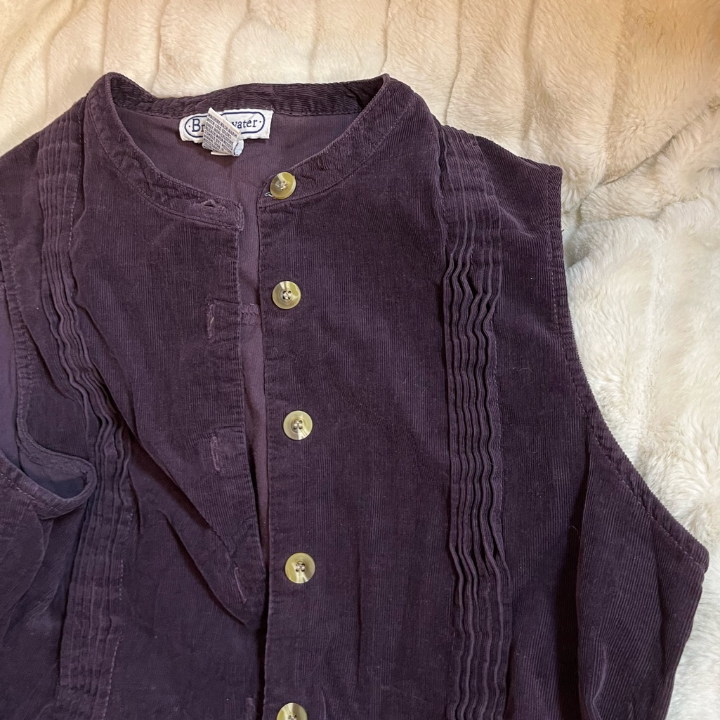 Vtg 80s 90s Bridgewater 10p Dark Purple Button Down Corduroy Sleeveless Dress